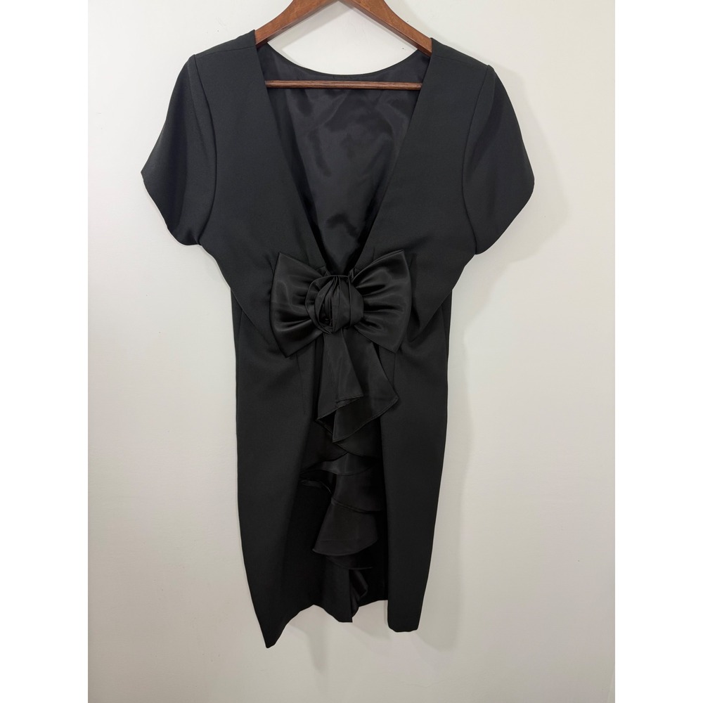 Late Edition Ltd Vintage Black Cocktail Dress Open Back Satin Bow USA Size 12